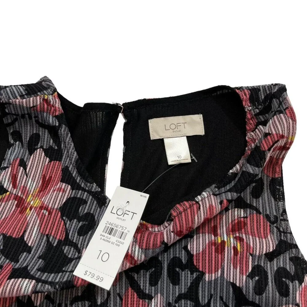 Loft Outlet NWT Pink and Black Floral‎ Mini Dress Size 10